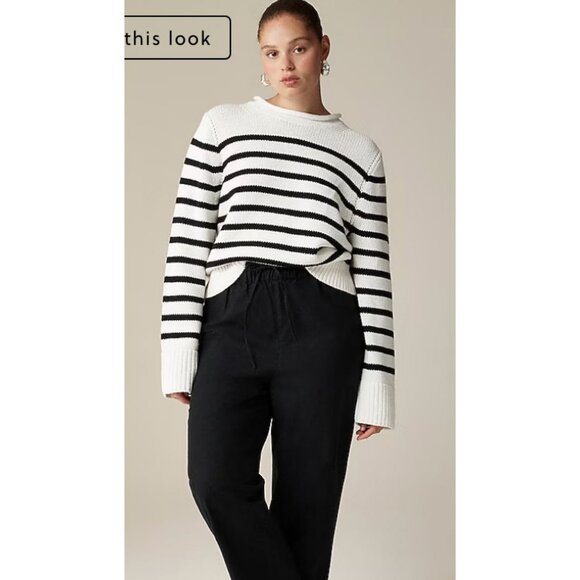 J. Crew Sweaters - J.Crew $90 Heritage cotton Rollneck™ sweater in stripe Ivory Black Size M CE486